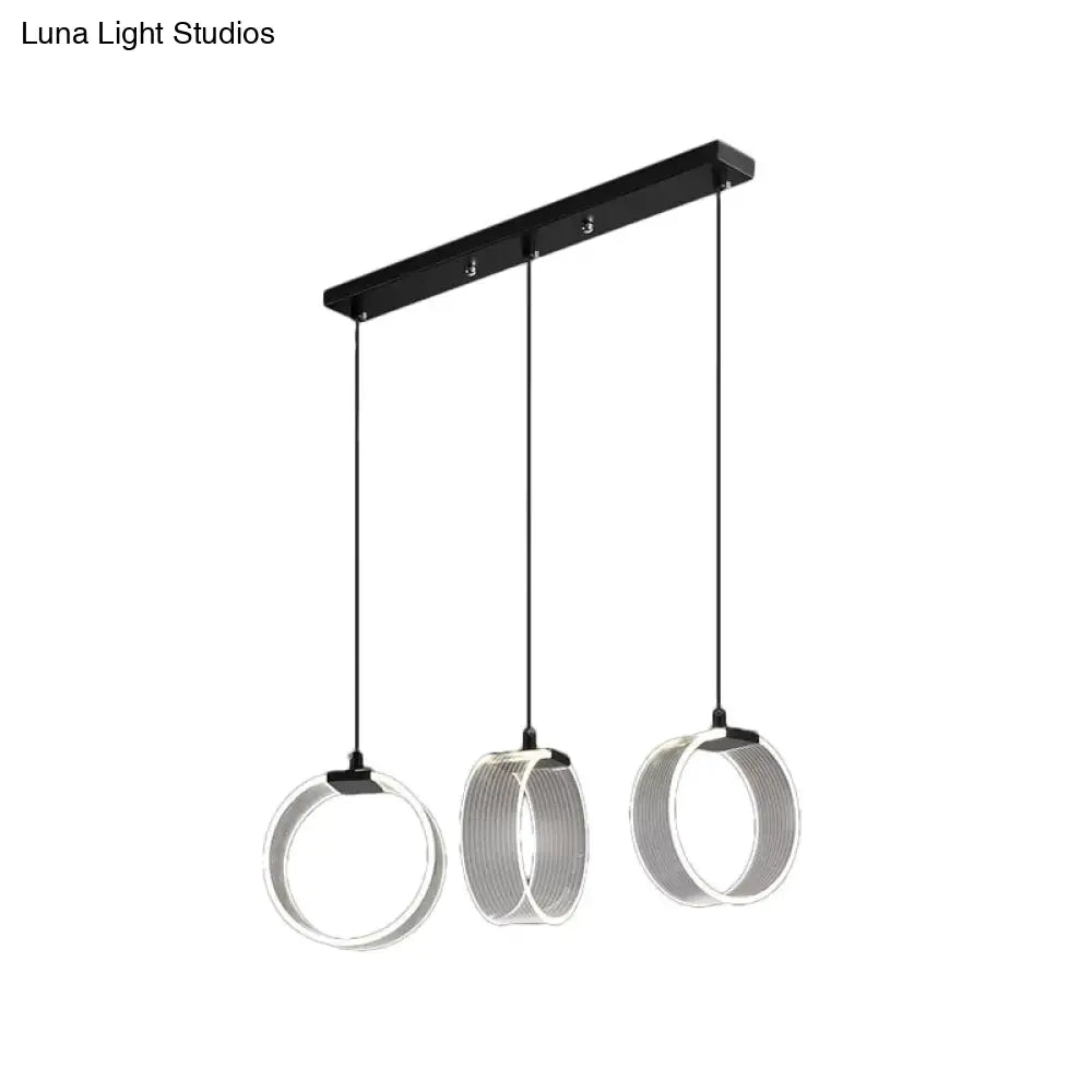 Retro Style Acrylic Circle Pendant Light With 3 Black Multi Bulbs And Linear Canopy