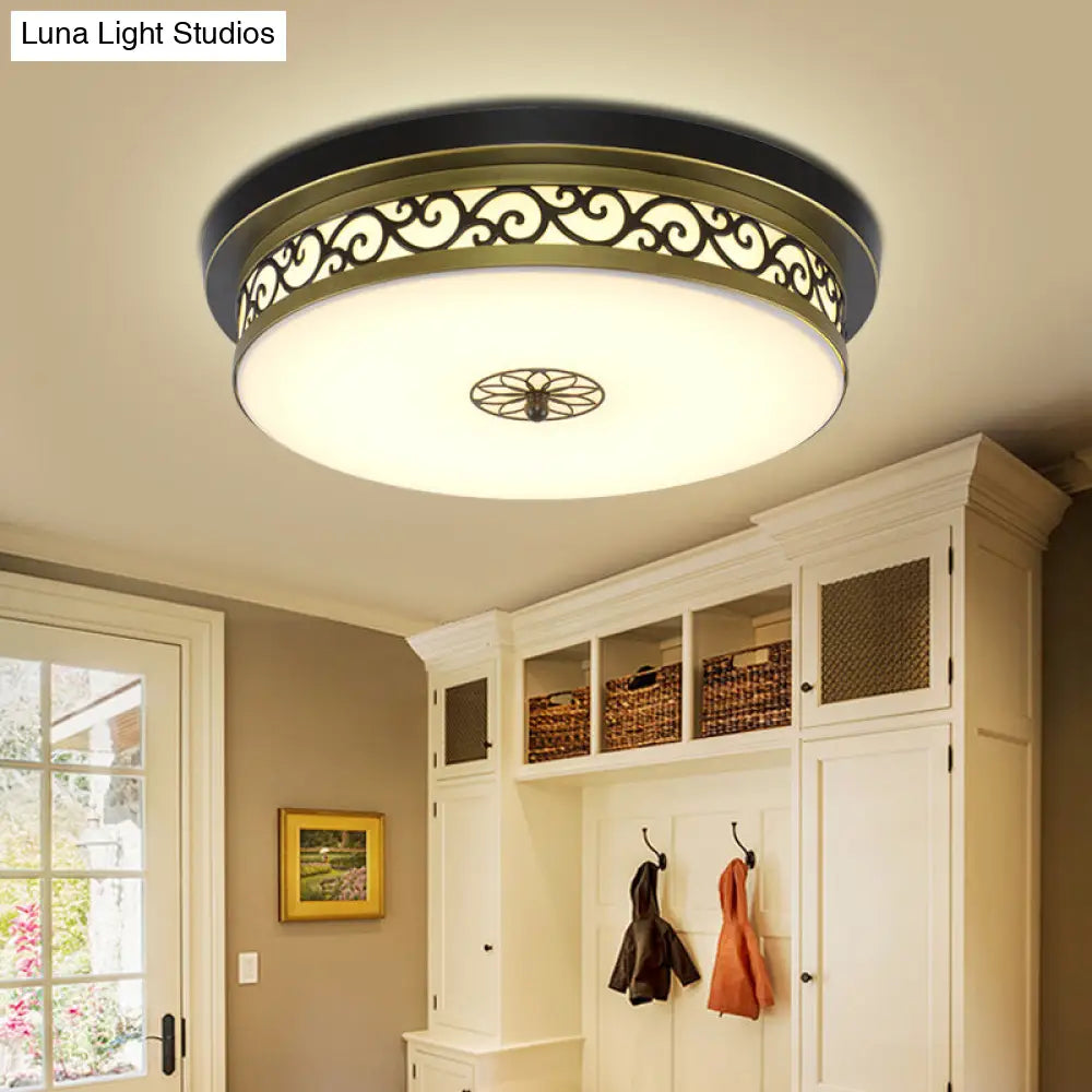 Retro Acrylic Flush Mount Ceiling Light - Brown-Black Shaded Single Bedroom Lighting