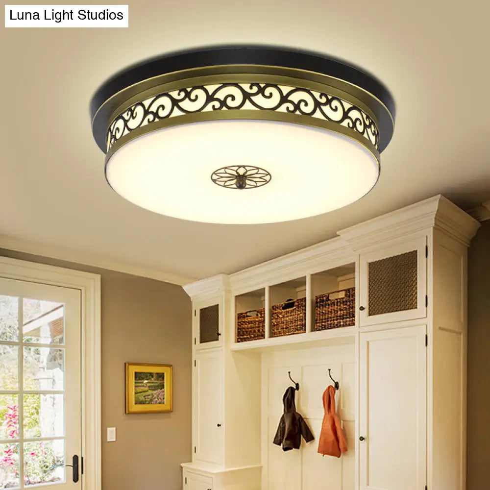 Retro Acrylic Flush Mount Ceiling Light - Brown - Black Shaded Single Bedroom Lighting