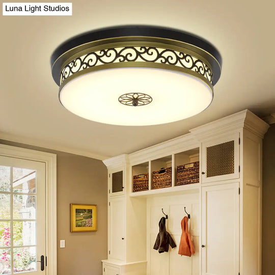 Retro Acrylic Flush Mount Ceiling Light - Brown - Black Shaded Single Bedroom Lighting