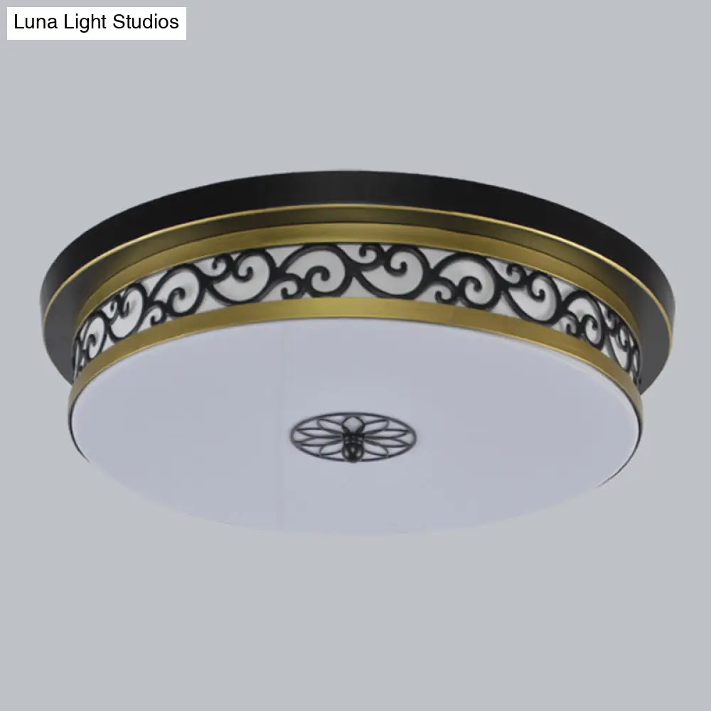 Retro Acrylic Flush Mount Ceiling Light - Brown - Black Shaded Single Bedroom Lighting