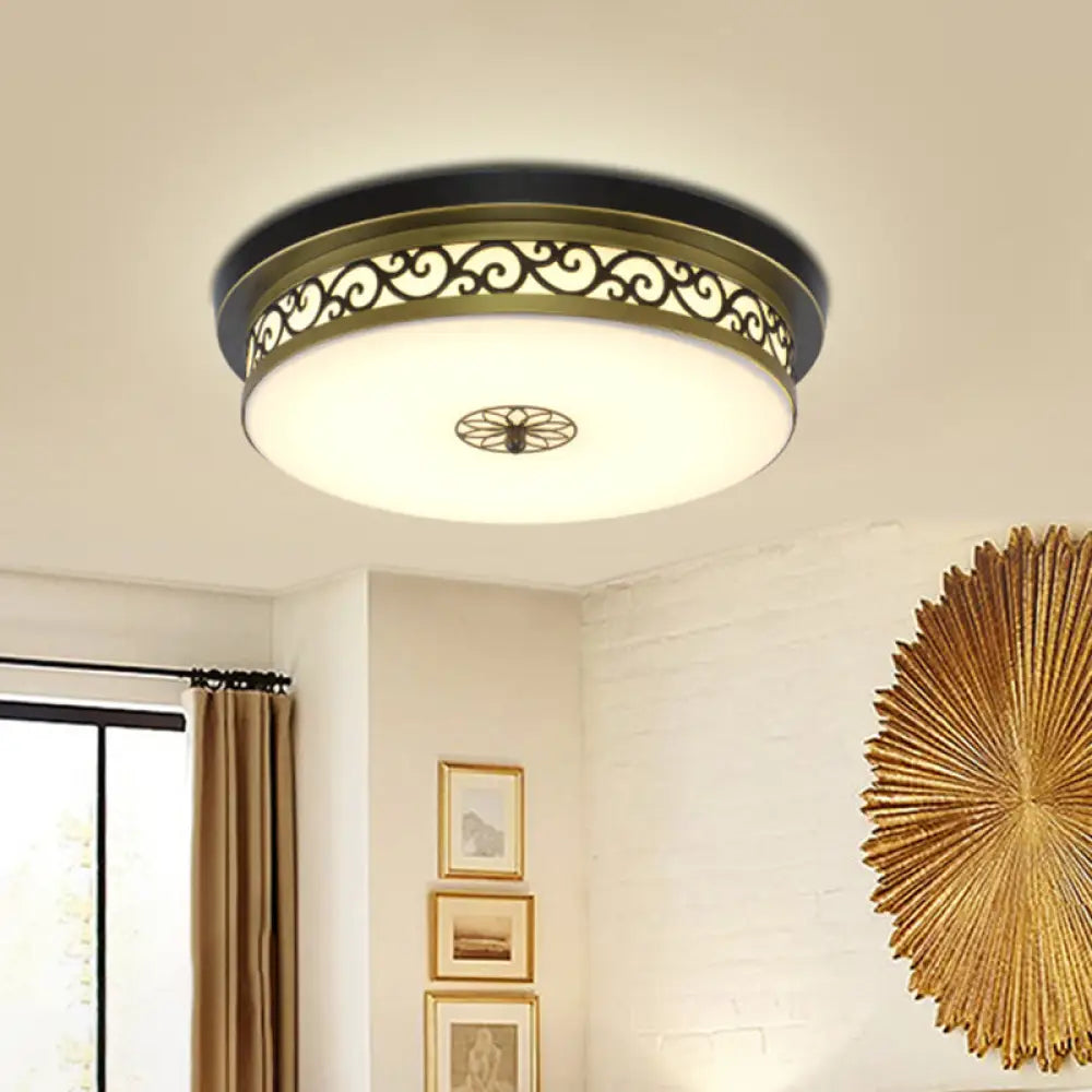 Retro Acrylic Flush Mount Ceiling Light - Brown - Black Shaded Single Bedroom Lighting / Small A