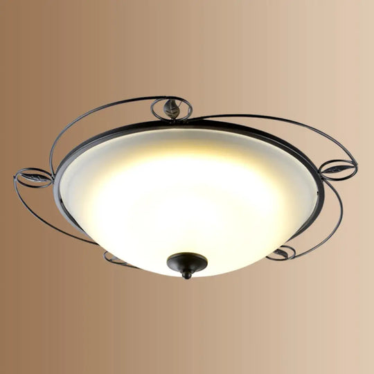 Retro Acrylic Flush Mount Ceiling Light - Brown - Black Shaded Single Bedroom Lighting / Small C