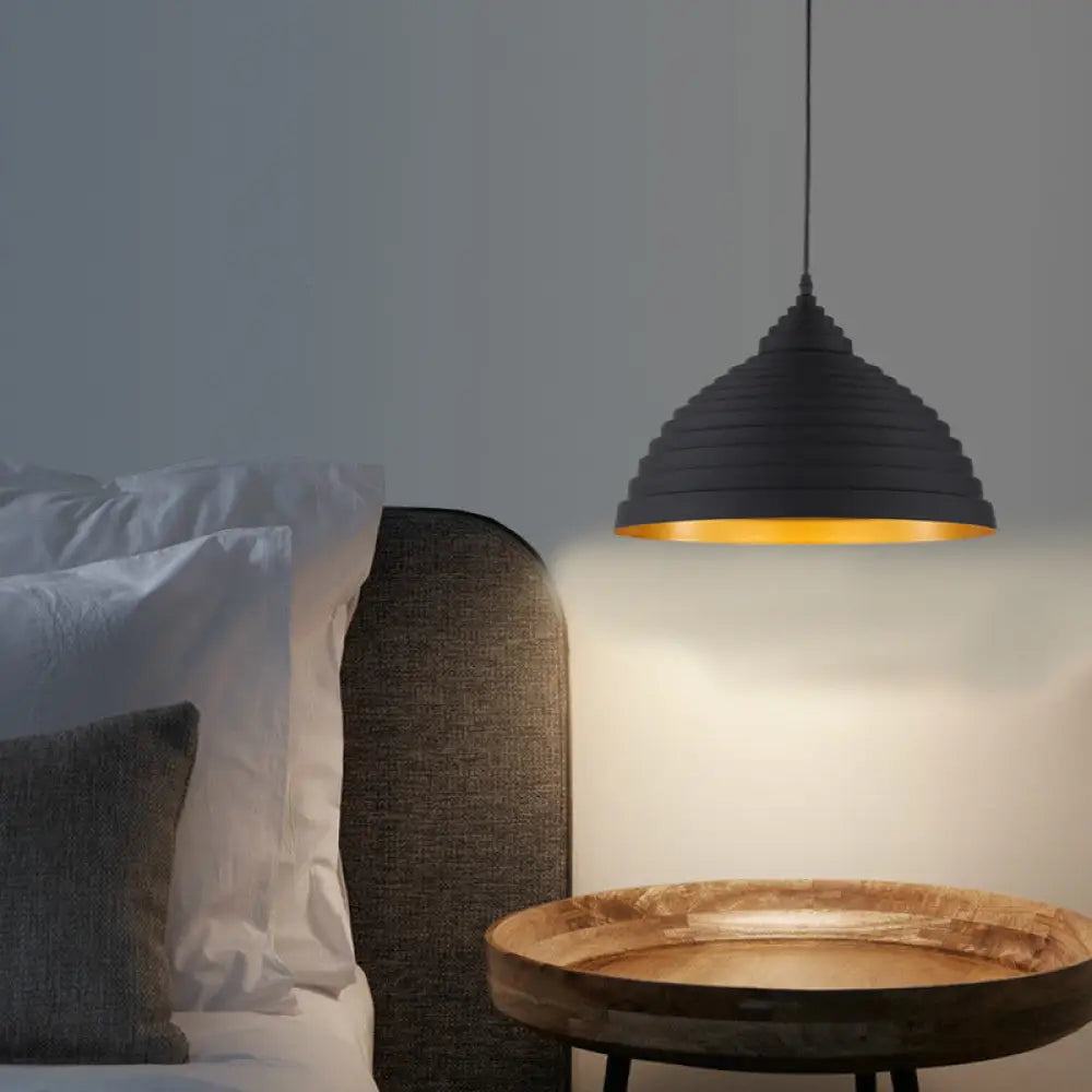 Retro Aluminum Pendant Light With Adjustable Cord - Ridged Dome Design Single Bulb Ideal For Coffee