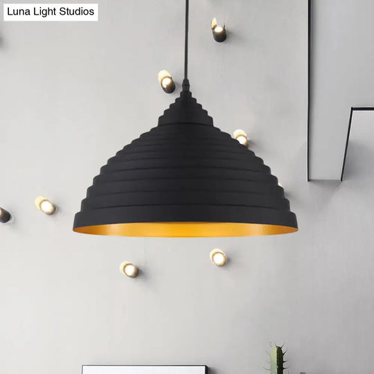 Retro Aluminum Pendant Light With Adjustable Cord - Ridged Dome Design Single Bulb Ideal For Coffee