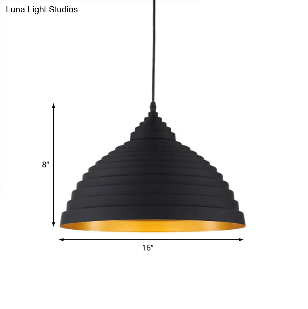 Retro Ridged Dome Pendant Light With Adjustable Cord - Ideal For Coffee Shops Black