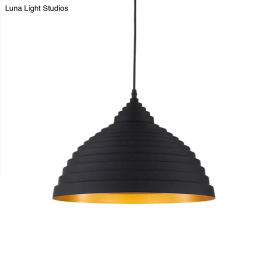 Retro Ridged Dome Pendant Light With Adjustable Cord - Ideal For Coffee Shops Black