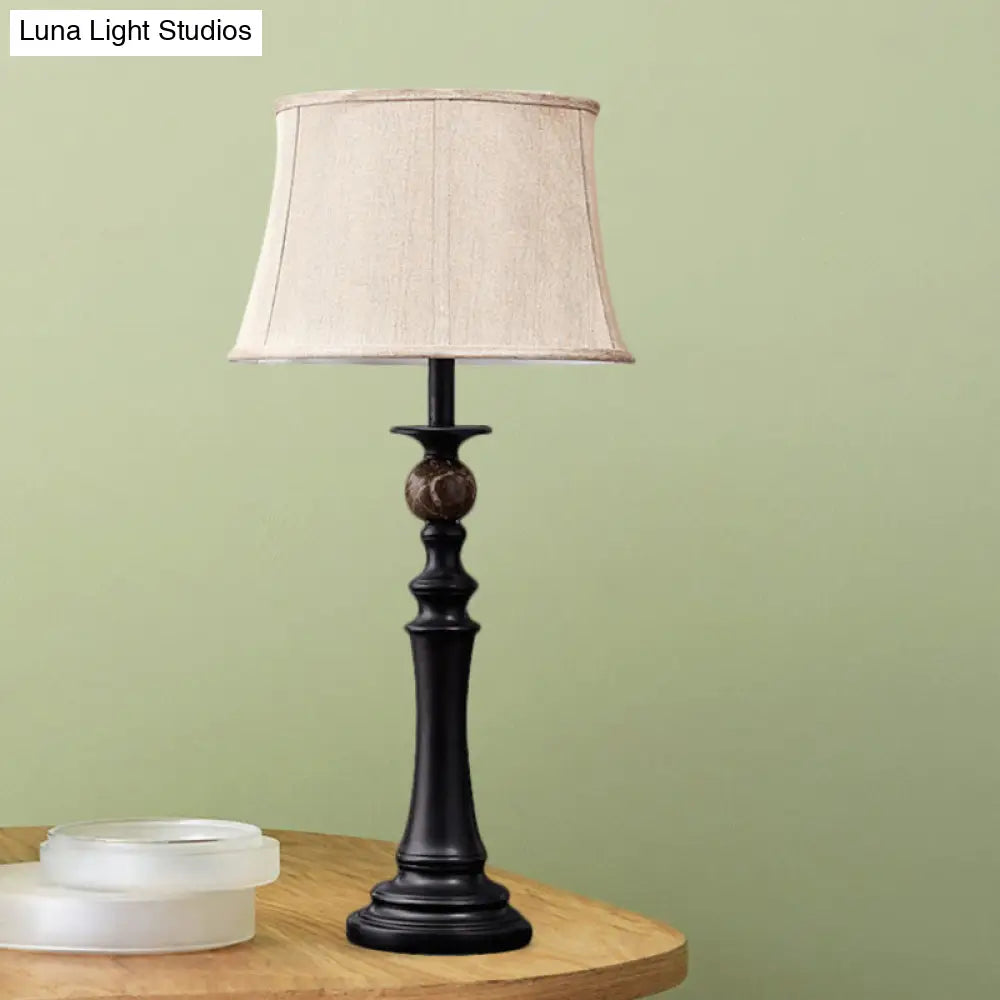 Retro Baluster Design 1-Head Desk Light: Black Resin Study Table Lamp With Fabric Shade