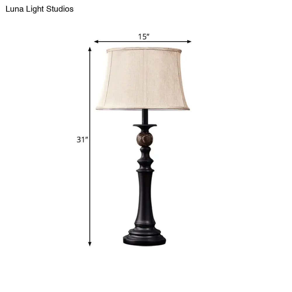 Retro Baluster Design 1-Head Desk Light: Black Resin Study Table Lamp With Fabric Shade