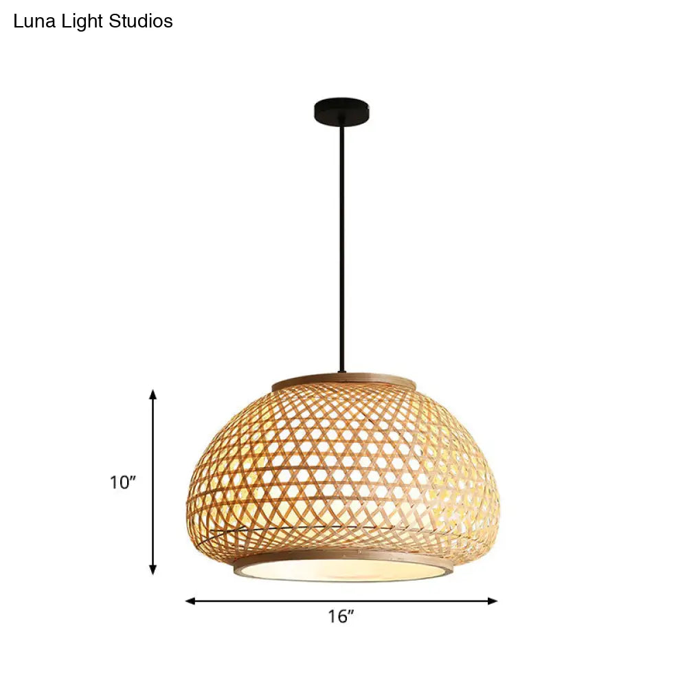 Wide Dome Suspension Pendant Bamboo Hanging Light Fixture - Retro Style (Single Bulb)