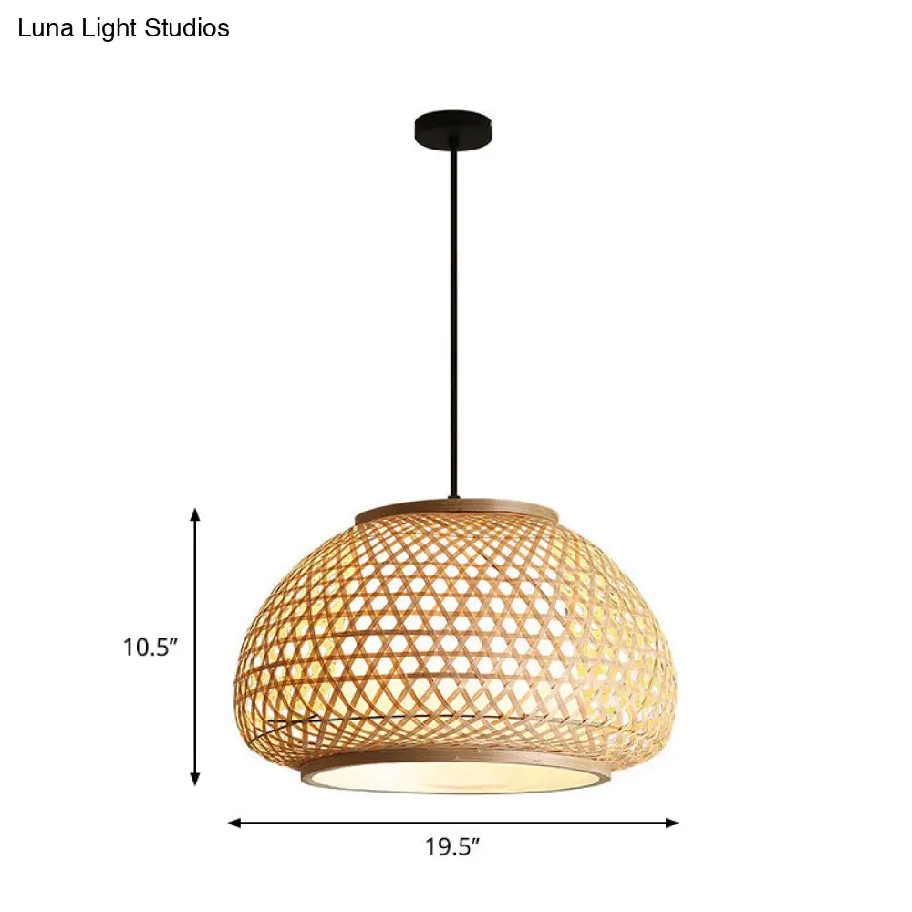 Wide Dome Suspension Pendant Bamboo Hanging Light Fixture - Retro Style (Single Bulb)