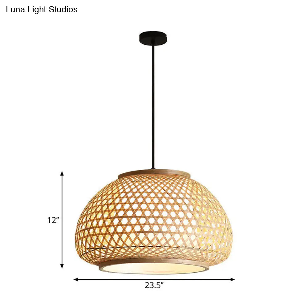 Wide Dome Suspension Pendant Bamboo Hanging Light Fixture - Retro Style (Single Bulb)