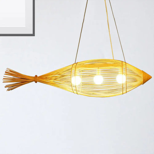 Retro Bamboo Wide Weave Pendant: 12/16 Natural Wood Hanging Light Fixture W/ 1 Bulb / 12