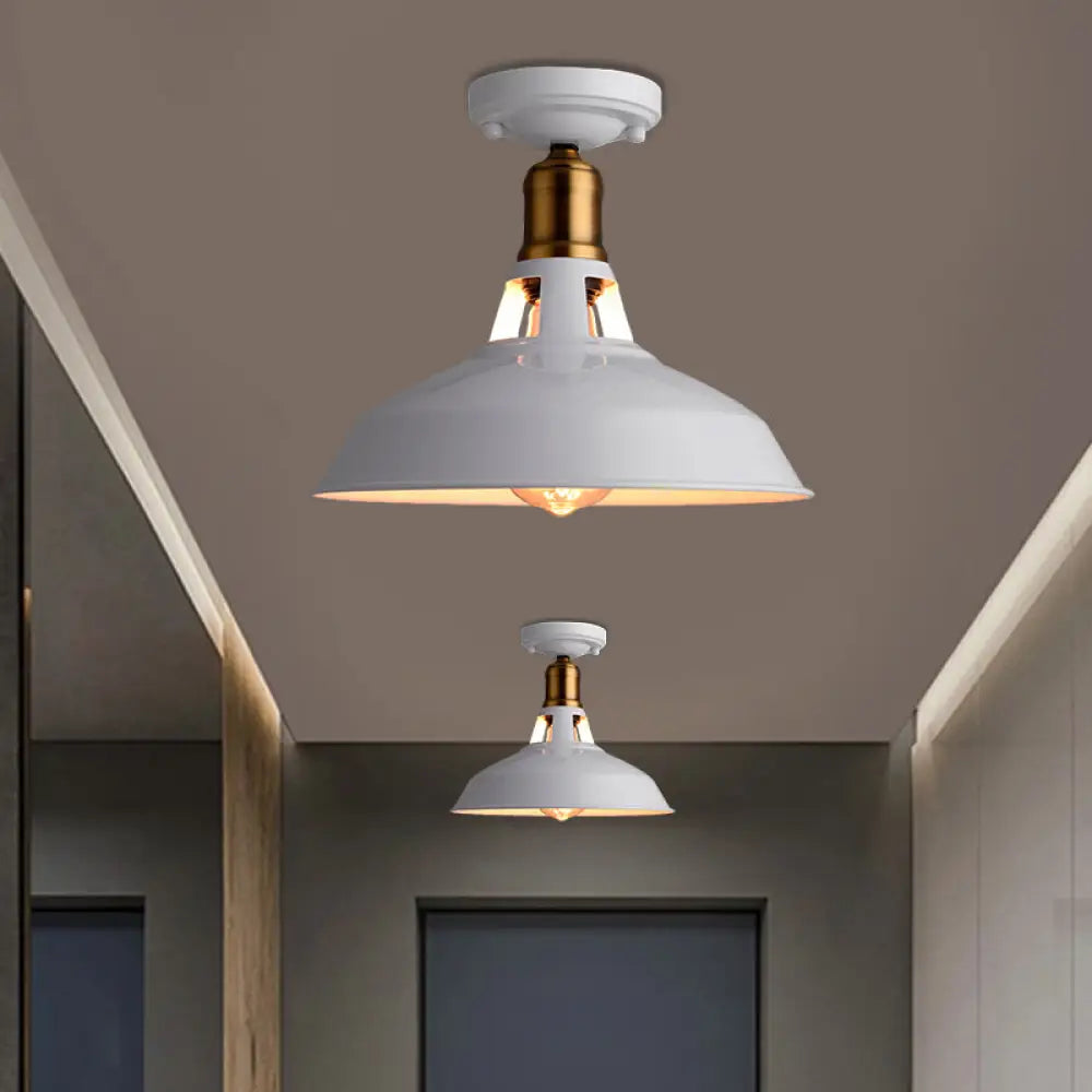 Retro Barn Ceiling Mounted Light 1 - Light Semi Flush Fixture In Black/White - Stylish Metal Design