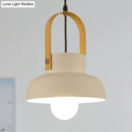 Retro Barn Pendant Lamp - 1-Light Metal Hanging Ceiling Light With Leather Strap In White/Grey/Black