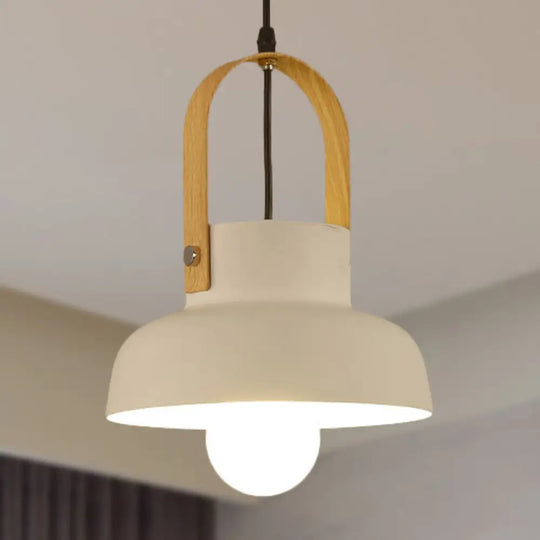 Retro Barn Pendant Lamp - 1 Light Metal Ceiling With Leather Strap (White/Grey/Black) White