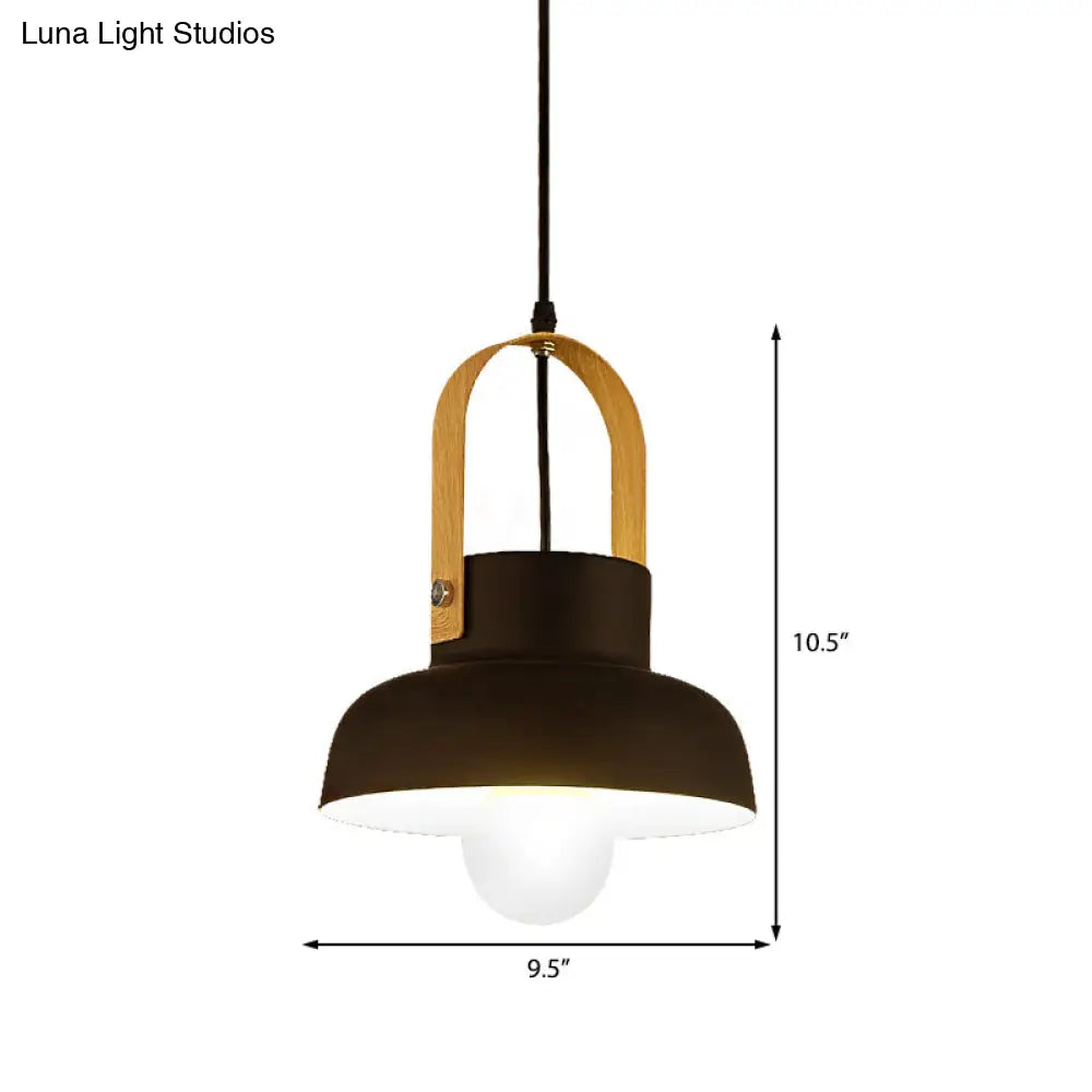 Retro Barn Pendant Lamp - 1 Light Metal Ceiling With Leather Strap (White/Grey/Black)