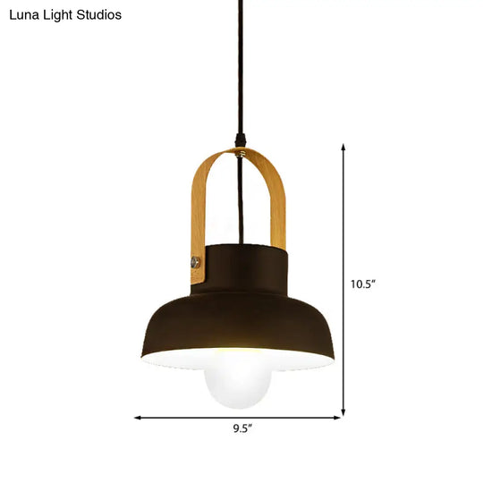 Retro Barn Pendant Lamp - 1 Light Metal Ceiling With Leather Strap (White/Grey/Black)