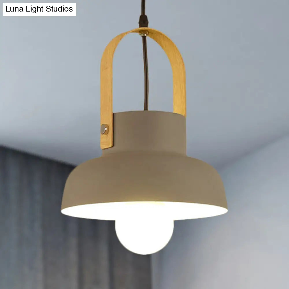 Retro Barn Pendant Lamp - 1-Light Metal Hanging Ceiling Light With Leather Strap In White/Grey/Black