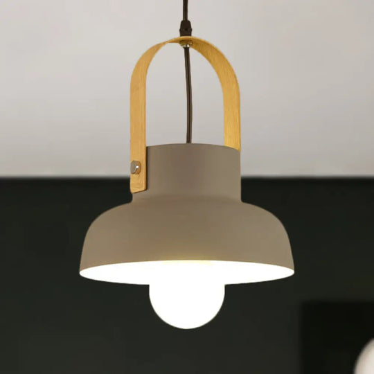 Retro Barn Pendant Lamp - 1 Light Metal Ceiling With Leather Strap (White/Grey/Black) Grey