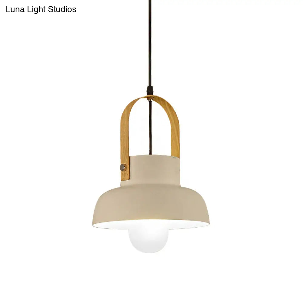 Retro Barn Pendant Lamp - 1 Light Metal Ceiling With Leather Strap (White/Grey/Black)