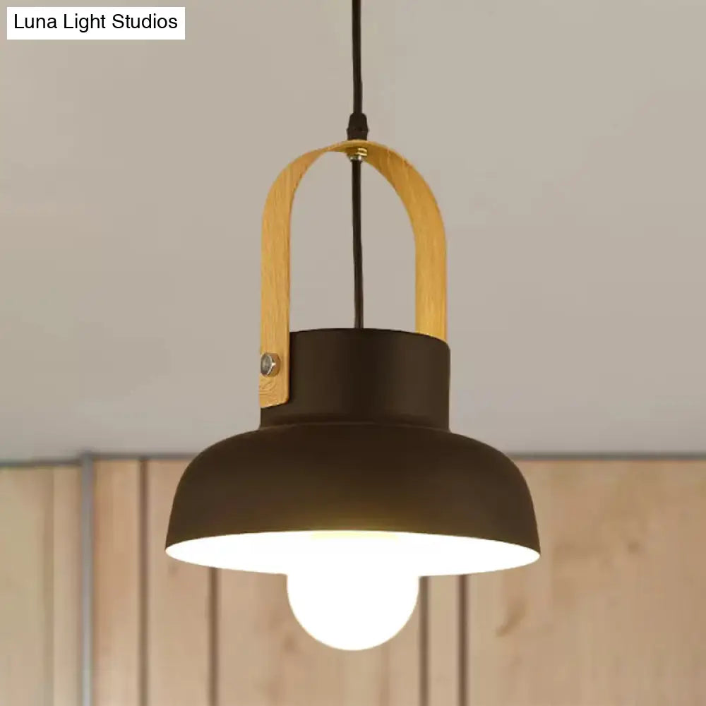 Retro Barn Pendant Lamp - 1 Light Metal Ceiling With Leather Strap (White/Grey/Black)