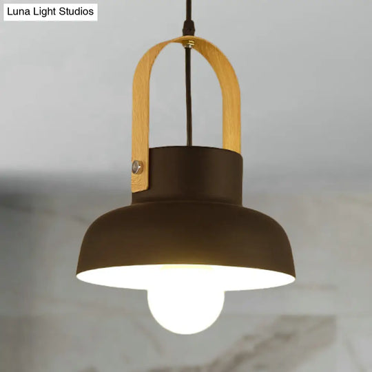 Retro Barn Pendant Lamp - 1-Light Metal Hanging Ceiling Light With Leather Strap In White/Grey/Black