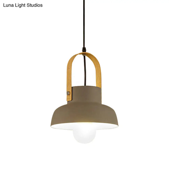 Retro Barn Pendant Lamp - 1-Light Metal Hanging Ceiling Light With Leather Strap In White/Grey/Black