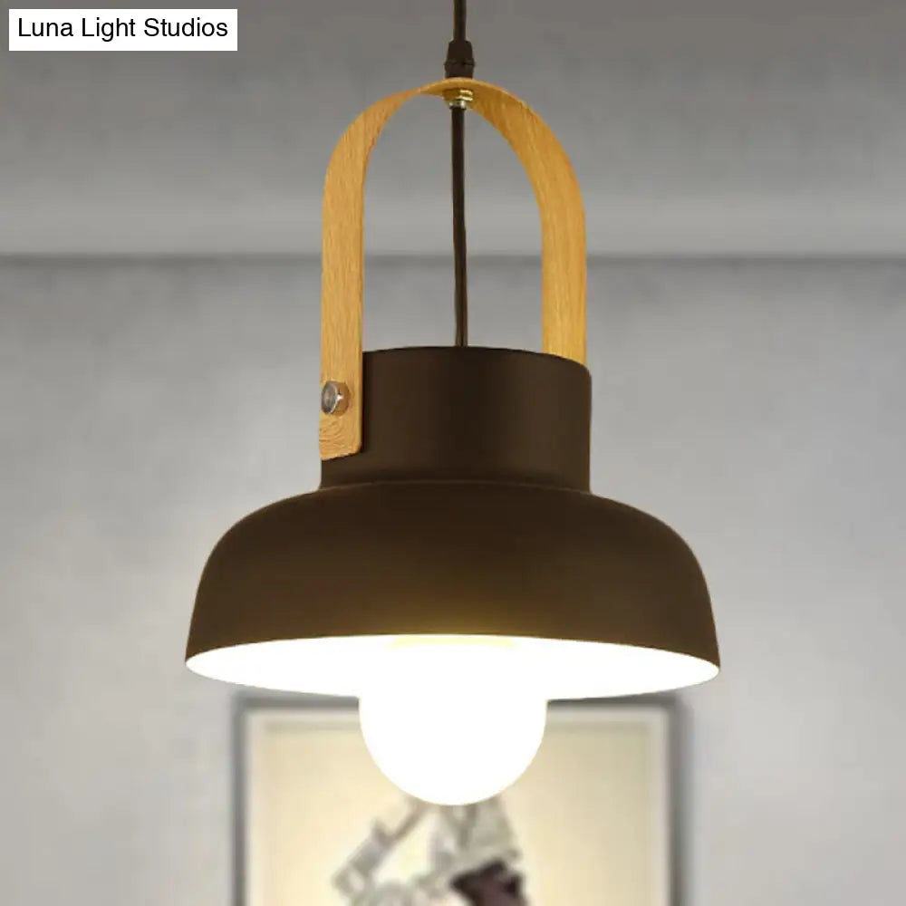 Retro Barn Pendant Lamp - 1-Light Metal Hanging Ceiling Light With Leather Strap In White/Grey/Black