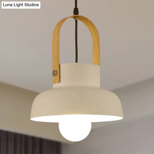 Retro Barn Pendant Lamp - 1-Light Metal Hanging Ceiling Light With Leather Strap In White/Grey/Black