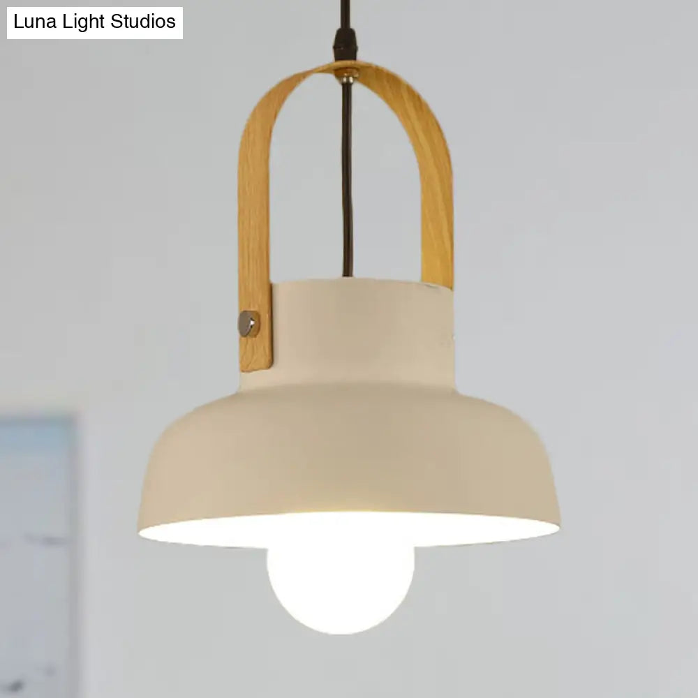 Retro Barn Pendant Lamp - 1 Light Metal Ceiling With Leather Strap (White/Grey/Black)