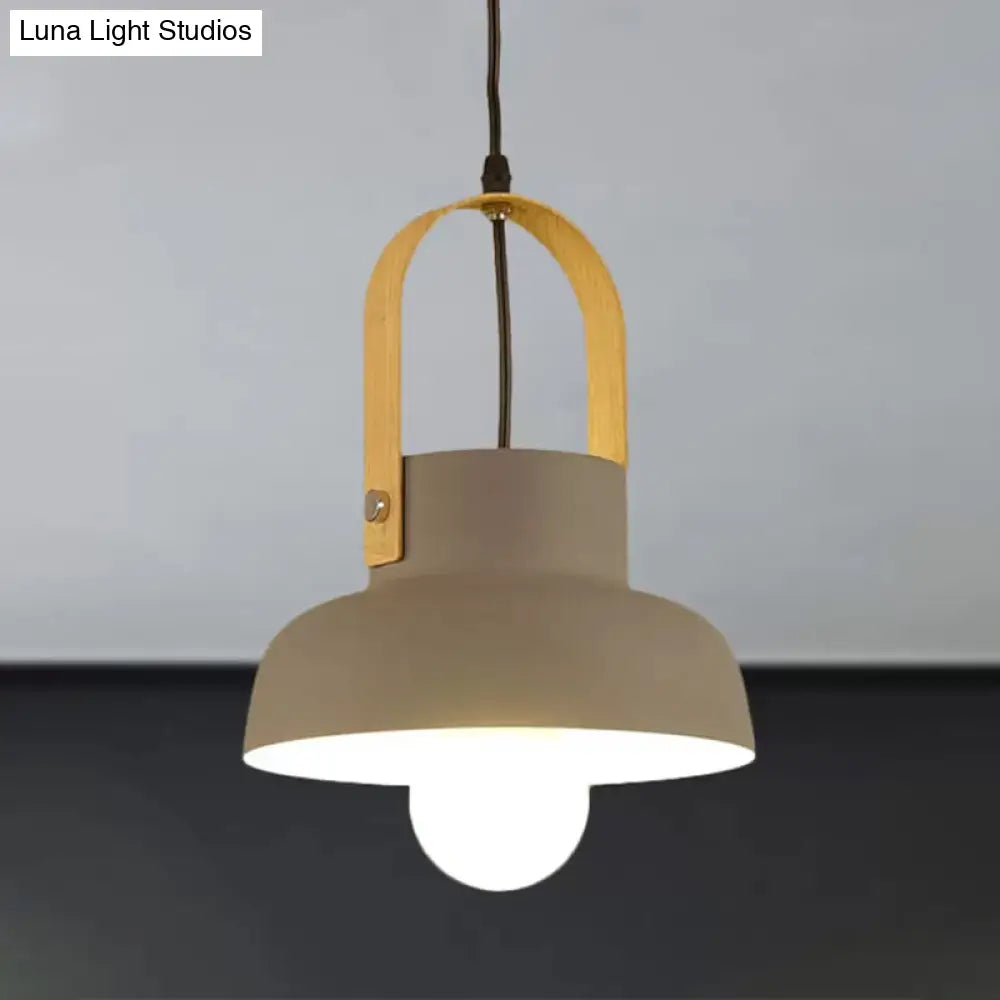 Retro Barn Pendant Lamp - 1-Light Metal Hanging Ceiling Light With Leather Strap In White/Grey/Black