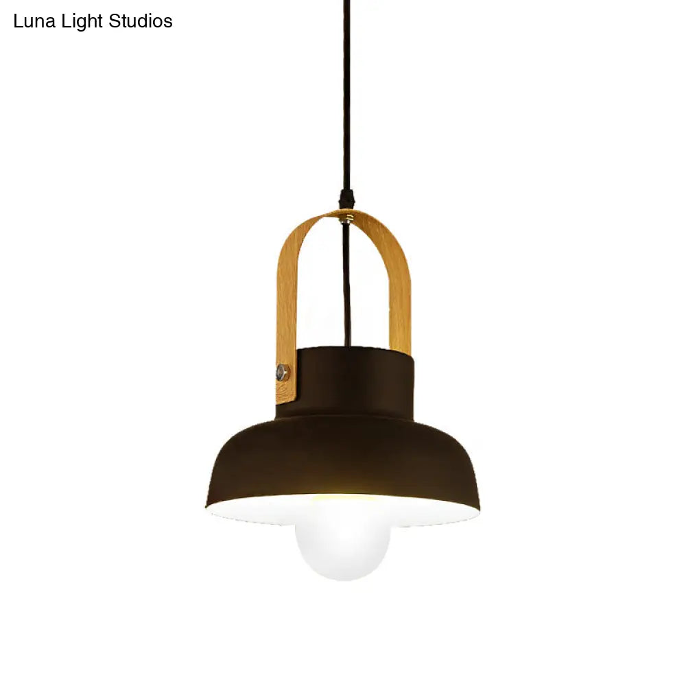 Retro Barn Pendant Lamp - 1 Light Metal Ceiling With Leather Strap (White/Grey/Black)