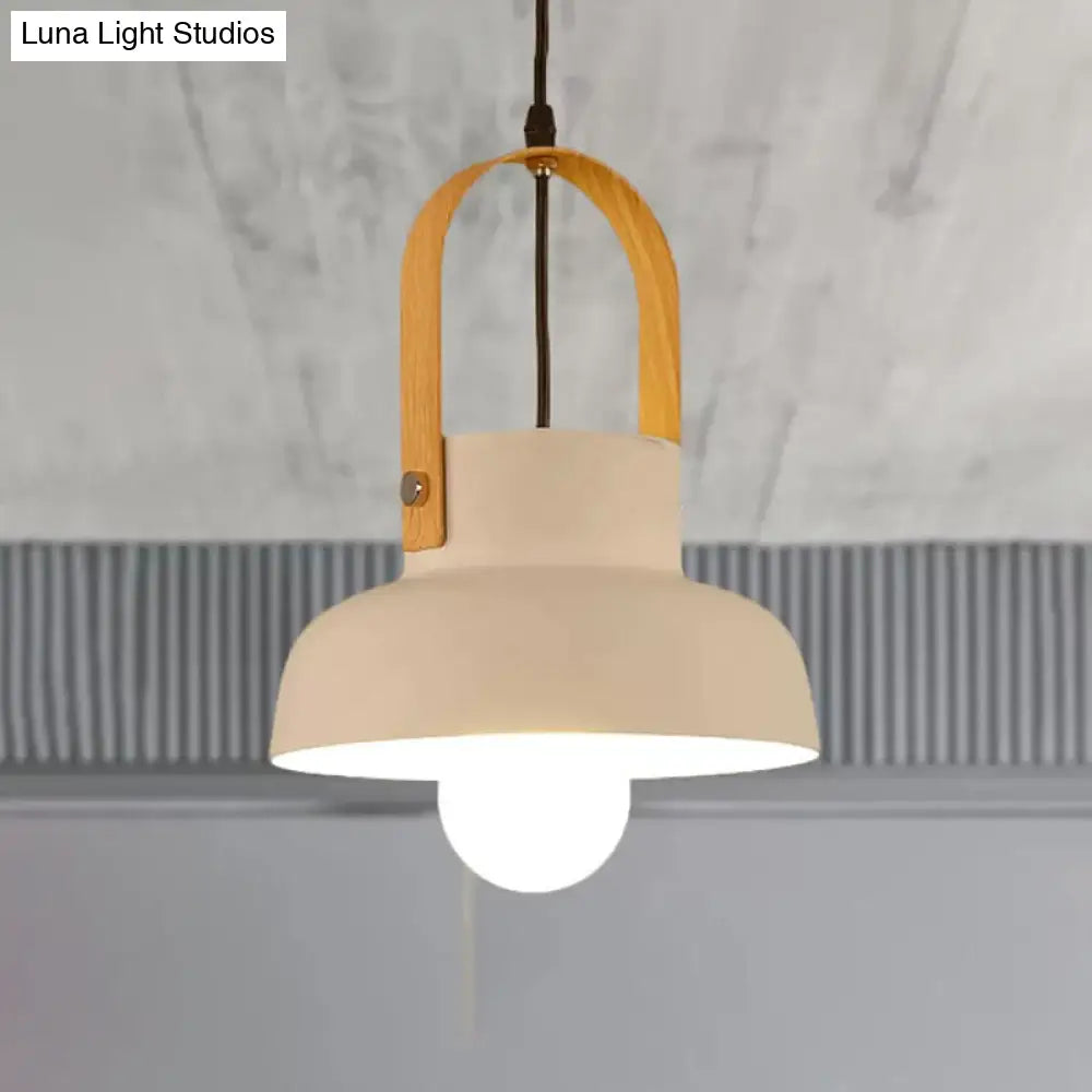 Retro Barn Pendant Lamp - 1-Light Metal Hanging Ceiling Light With Leather Strap In White/Grey/Black