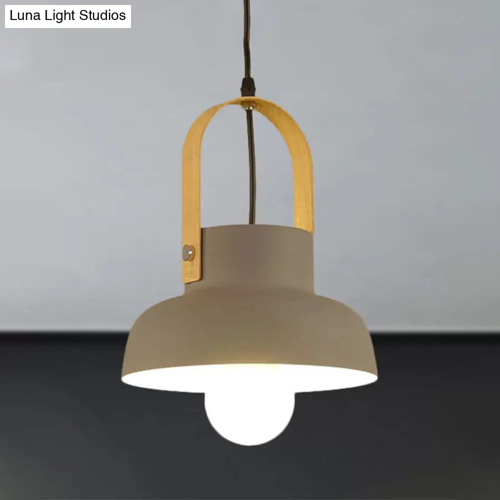 Retro Barn Pendant Lamp - 1 Light Metal Ceiling With Leather Strap (White/Grey/Black)