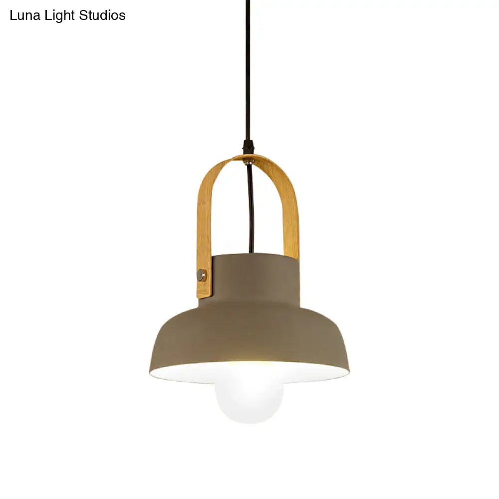 Retro Barn Pendant Lamp - 1 Light Metal Ceiling With Leather Strap (White/Grey/Black)