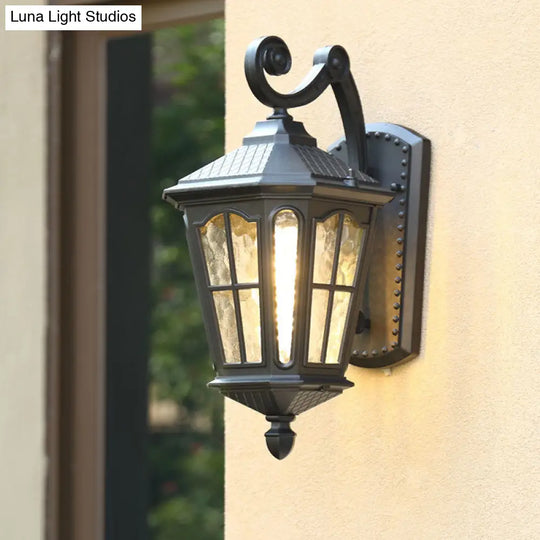 Retro Bell-Shaped Ripple Glass Wall Light For Courtyard - Single-Bulb Mount