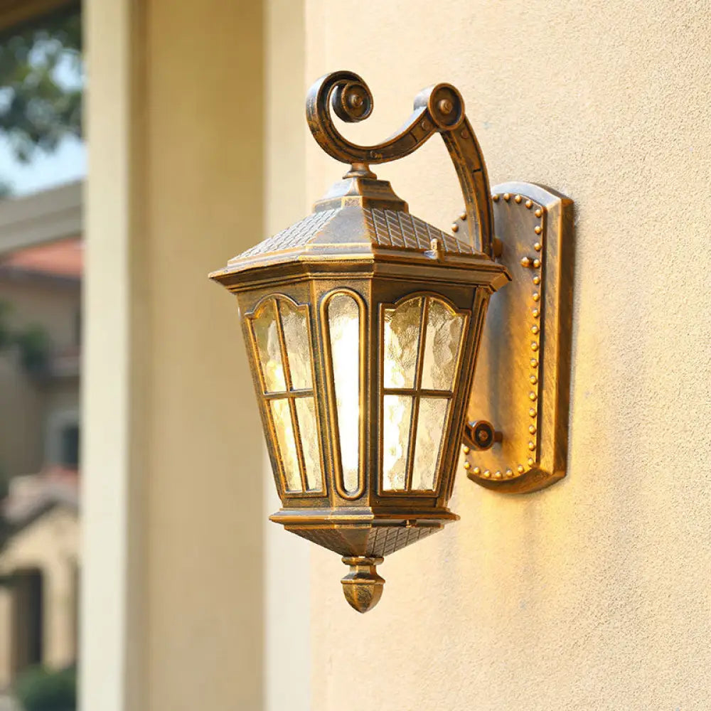 Retro Bell-Shaped Ripple Glass Wall Light For Courtyard - Single-Bulb Mount Bronze / Small