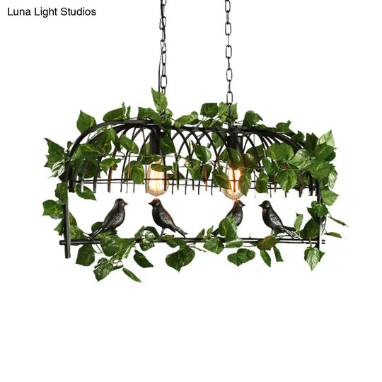 Retro Birdcage Island Light Fixture - Metal Led Plant Ceiling Lamp In Black With 2/3/4 Bulbs