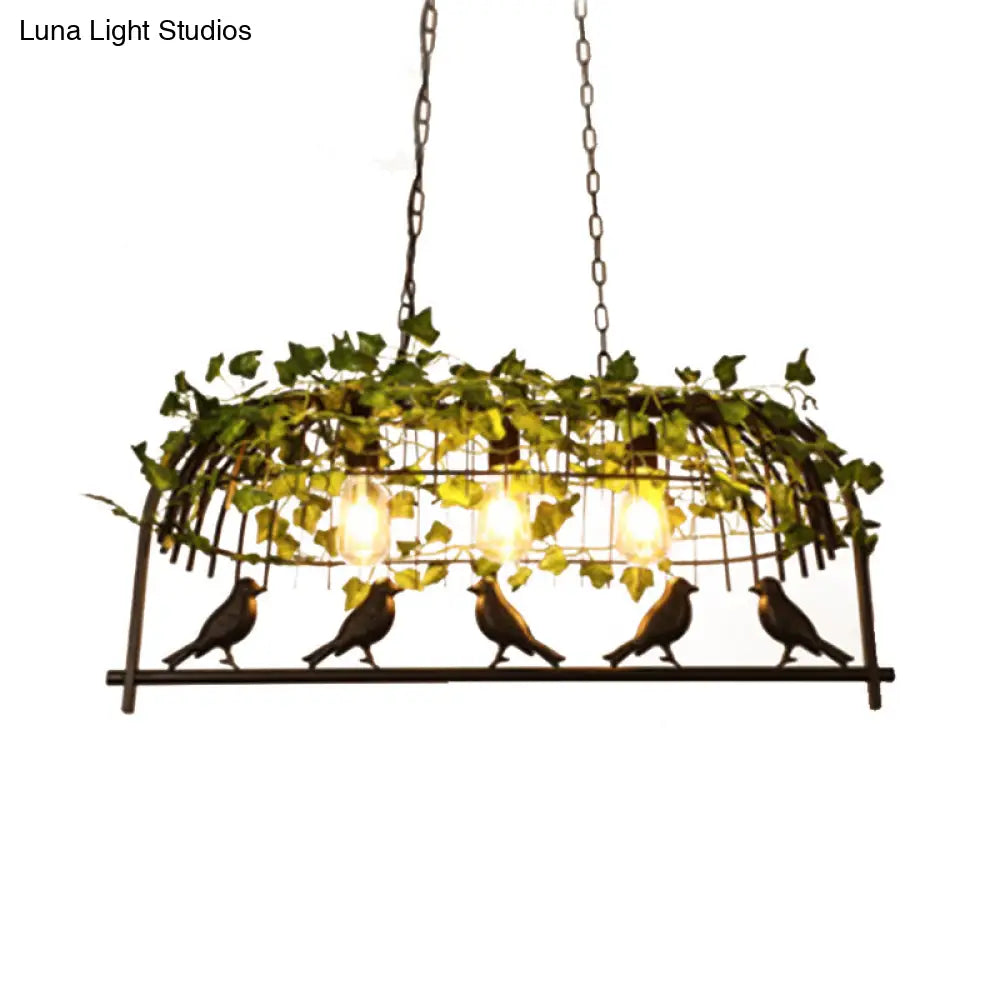 Retro Birdcage Island Light Fixture - Metal Led Plant Ceiling Lamp In Black With 2/3/4 Bulbs