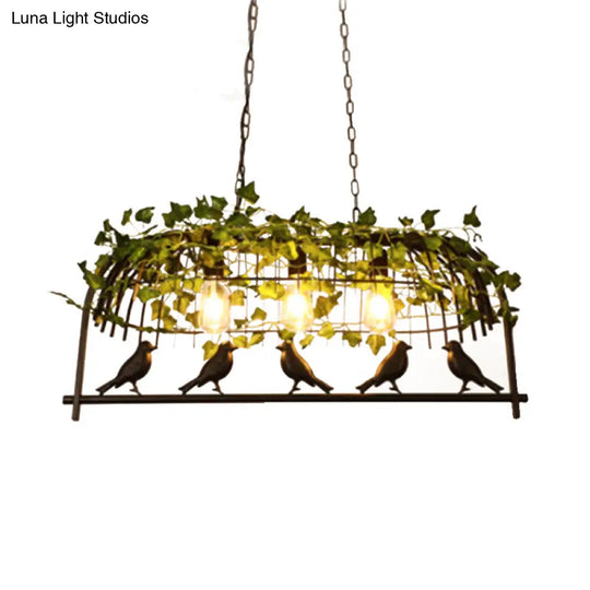 Retro Birdcage Island Light Fixture - Metal Led Plant Ceiling Lamp In Black With 2/3/4 Bulbs