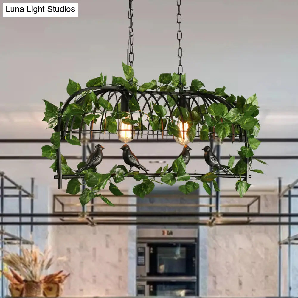 Retro Birdcage Island Light Fixture - Metal Led Plant Ceiling Lamp In Black With 2/3/4 Bulbs