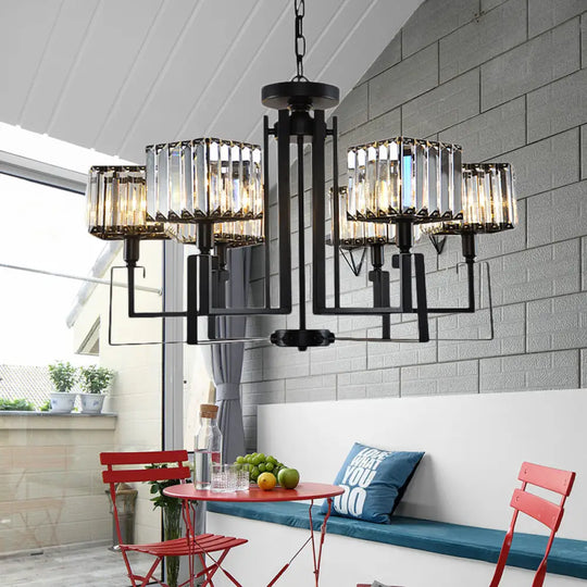 Retro Black Crystal Pendant Chandelier 3/6 Bulbs Square Design 6 /