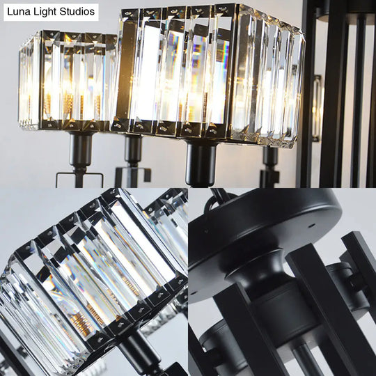 Retro Black Crystal Pendant Chandelier 3/6 Bulbs Square Design