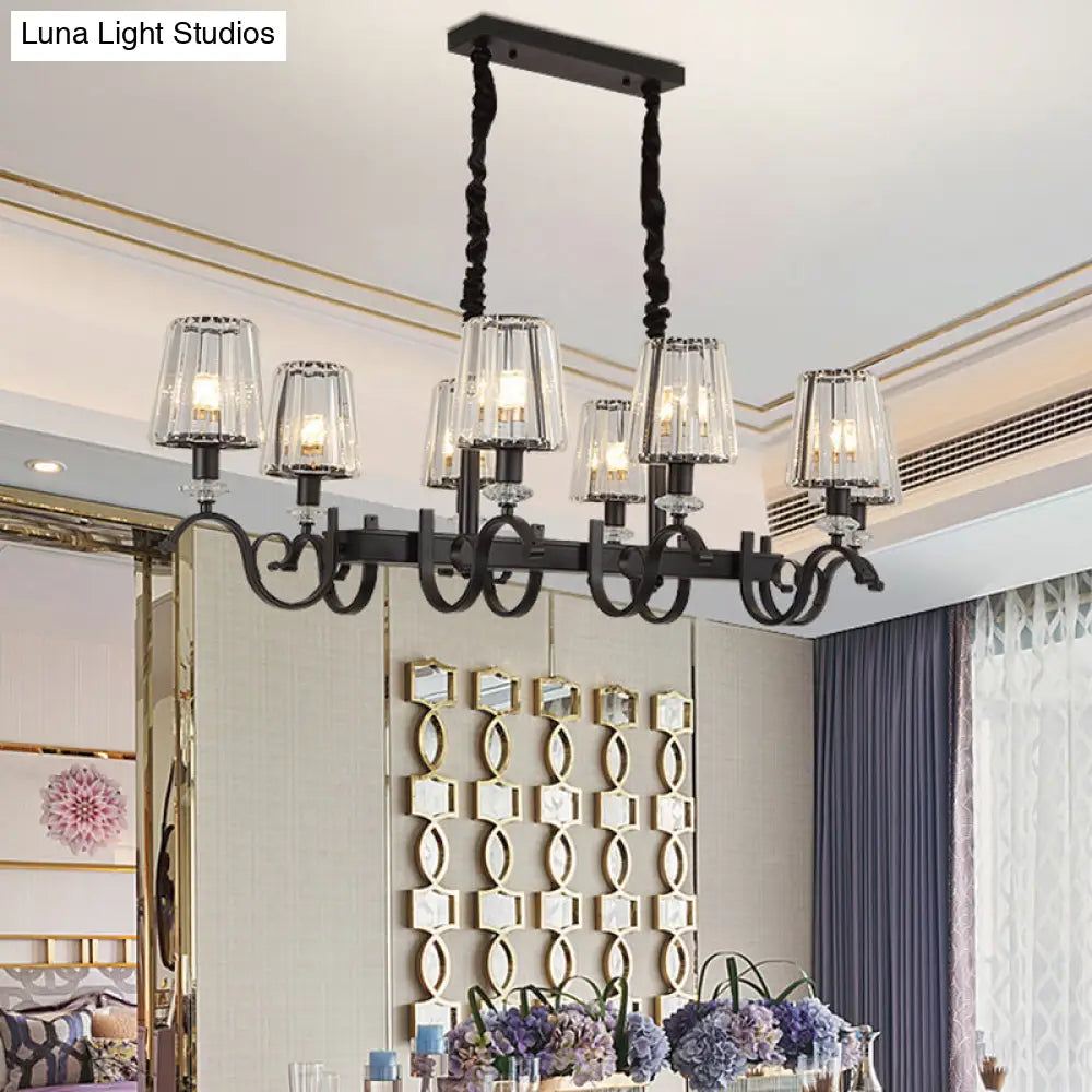 Retro Black Crystal Pendant Light For Dining Room - Conical Island Ceiling