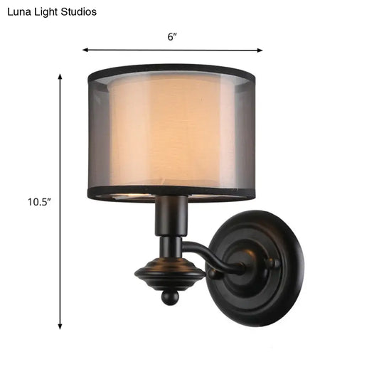 Retro Black Double Drum Shade Corridor Sconce Light Fixture - Fabric Wall Lighting Idea