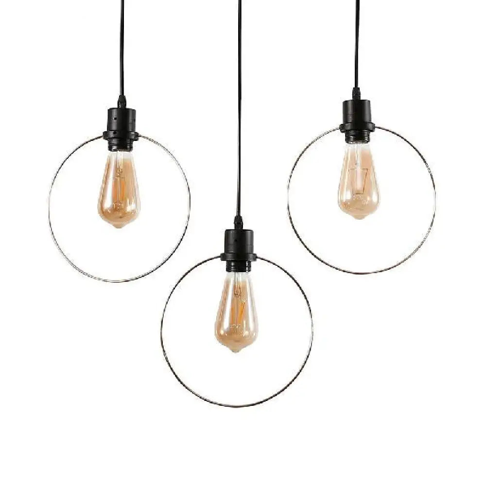 Retro Black Finish Hanging Lamp With 3 Stylish Iron Heads - Ceiling Pendant Fixture For Coffee Shop