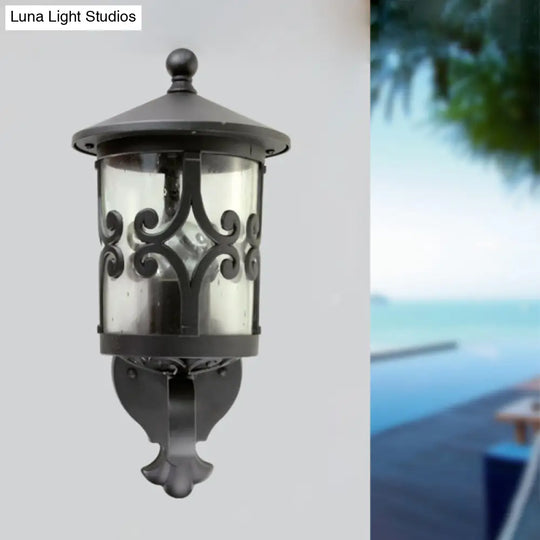 Retro Black Glass Wall Sconce With Single Bulb For Courtyard Lighting