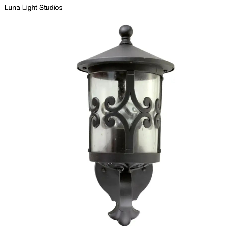 Retro Black Glass Wall Sconce With Single Bulb For Courtyard Lighting