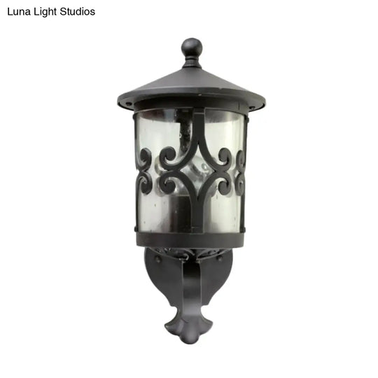 Retro Black Glass Wall Sconce With Single Bulb For Courtyard Lighting